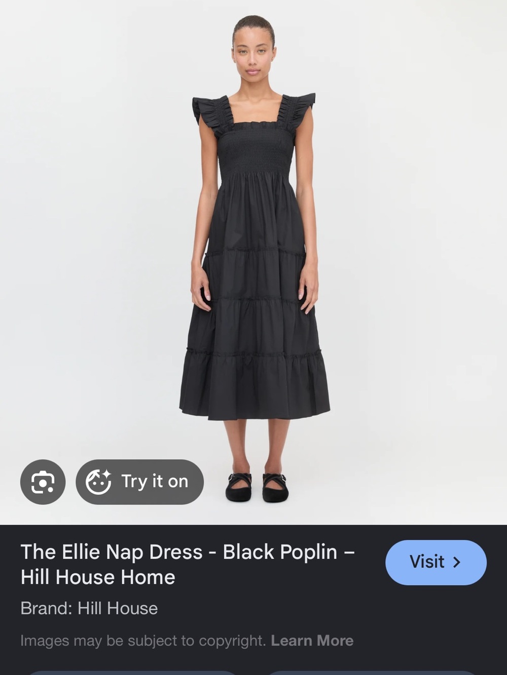 Hill House Black Ellie Ruffled-Shoulder Midi Dress